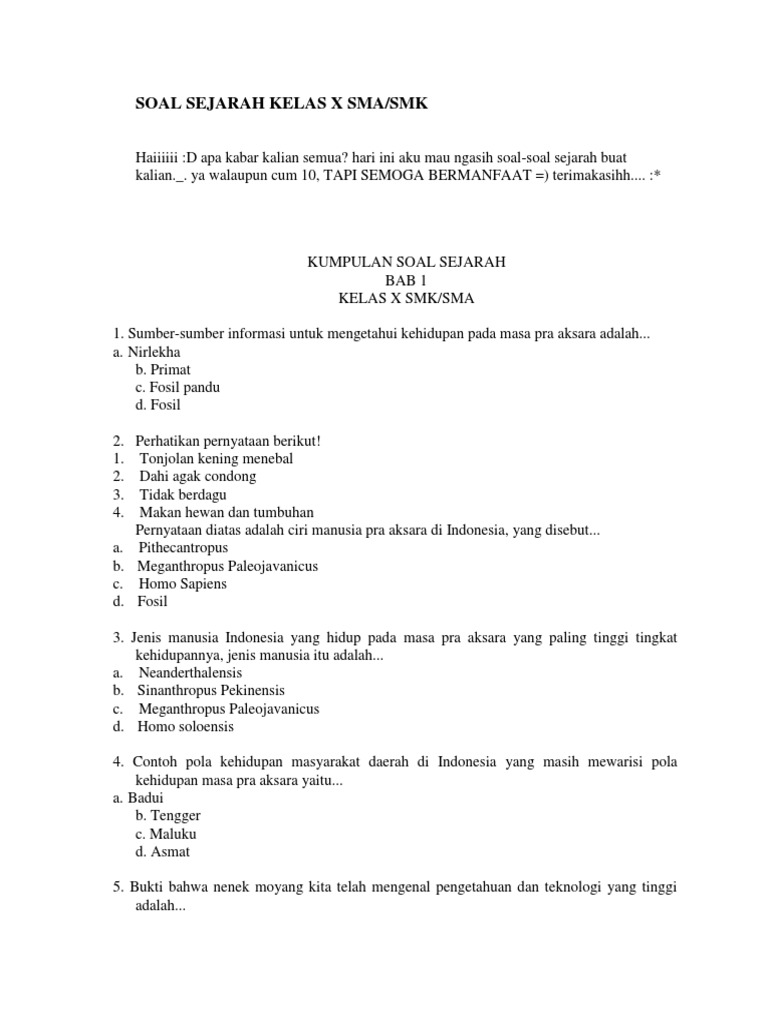 Soal Pilihan Ganda Sejarah Peminatan Kelas 12 Semester 1 Soal Pilihan Ganda Sejarah Peminatan Kelas 12 Semester 1