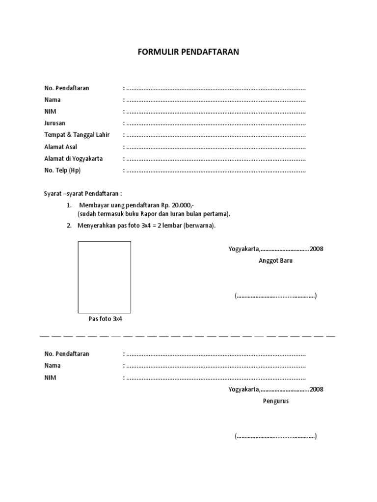 Contoh Formulir Pendaftaran Paud