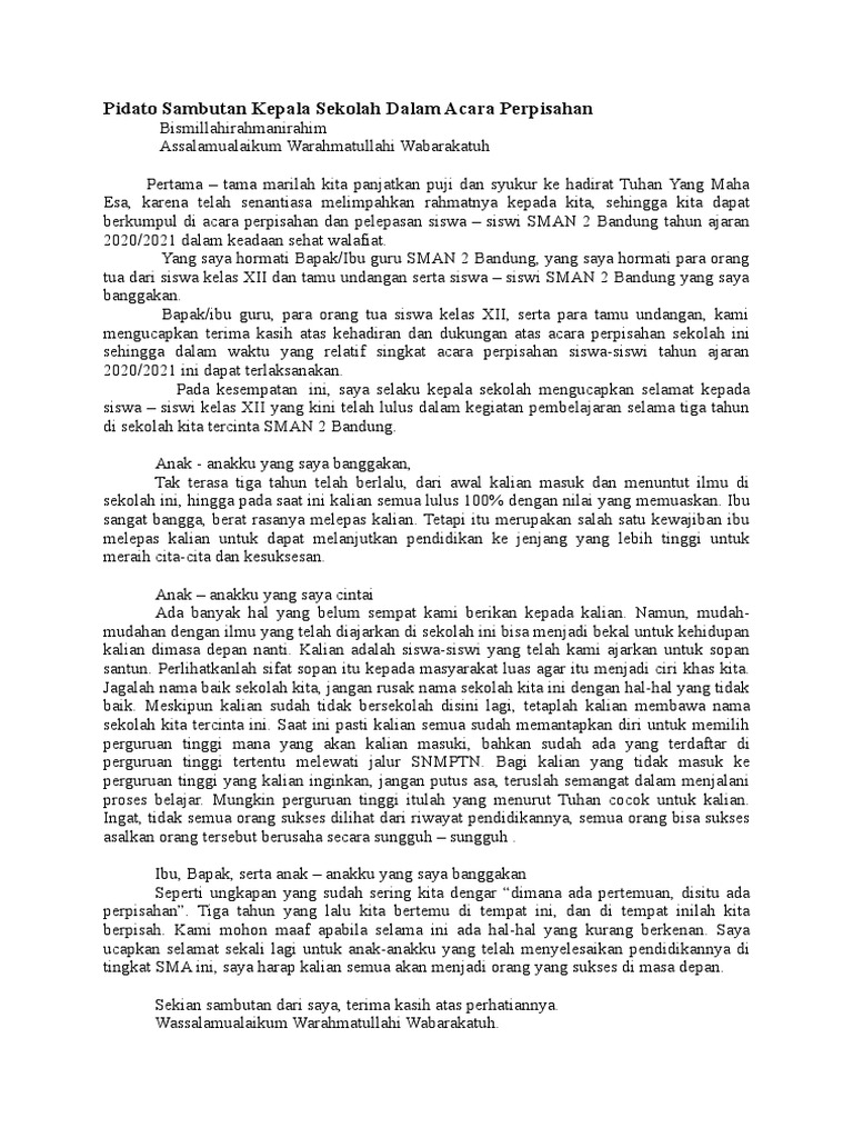 Sambutan Bunda Paud Pada Acara Perpisahan