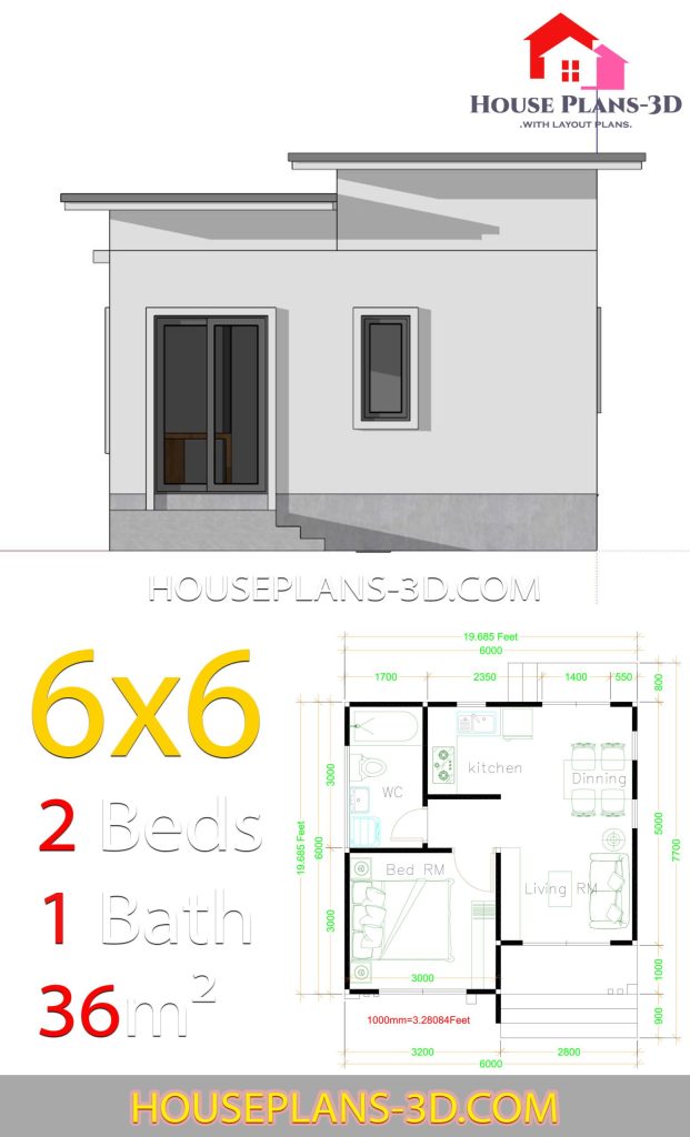 Desain Rumah 6×6 2 Kamar