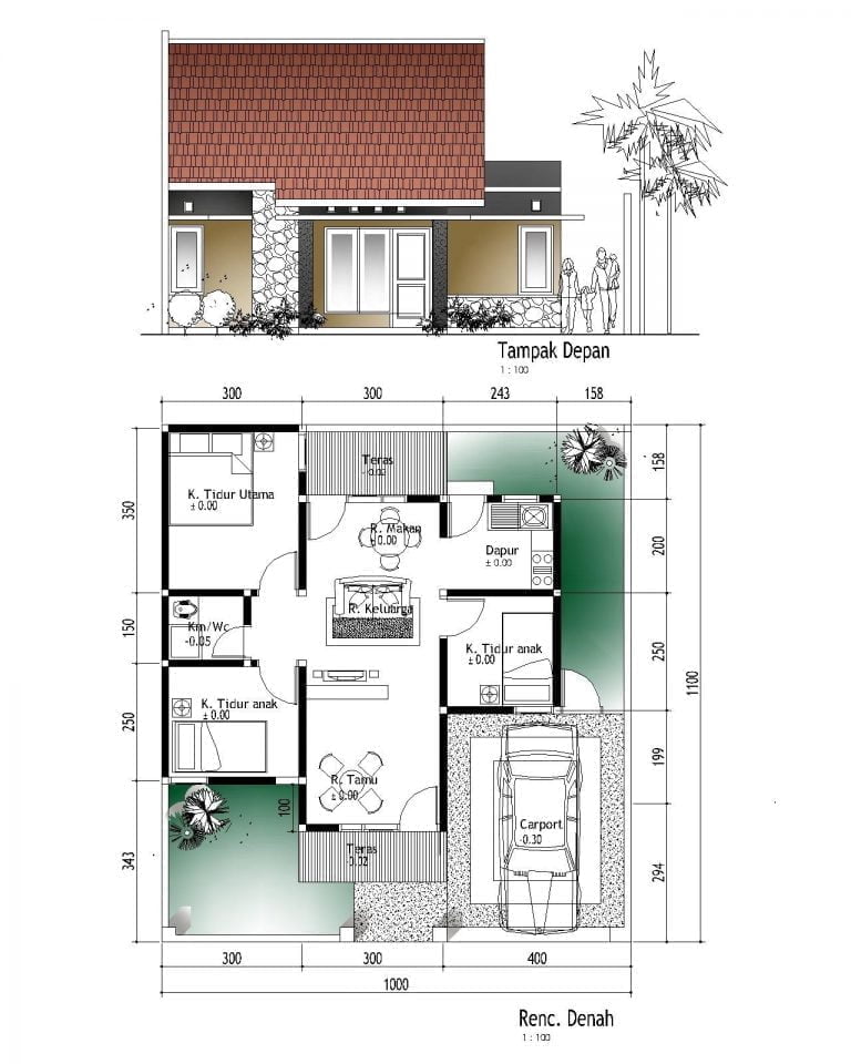 Desain Rumah 100 Meter 1 Lantai