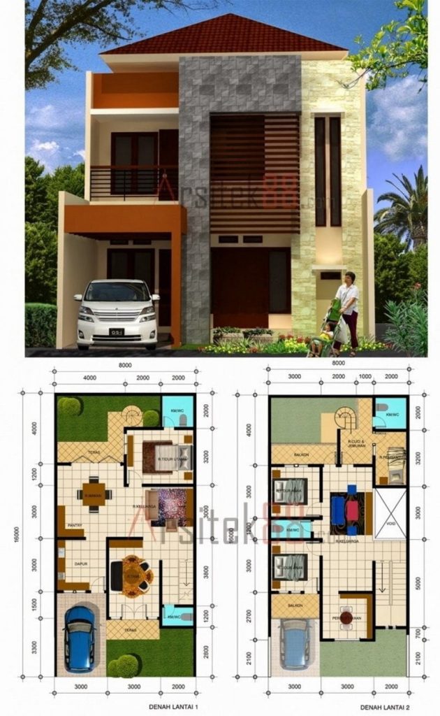 Desain Rumah 8×10 2 Lantai