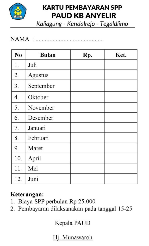 Contoh Kartu Spp Paud