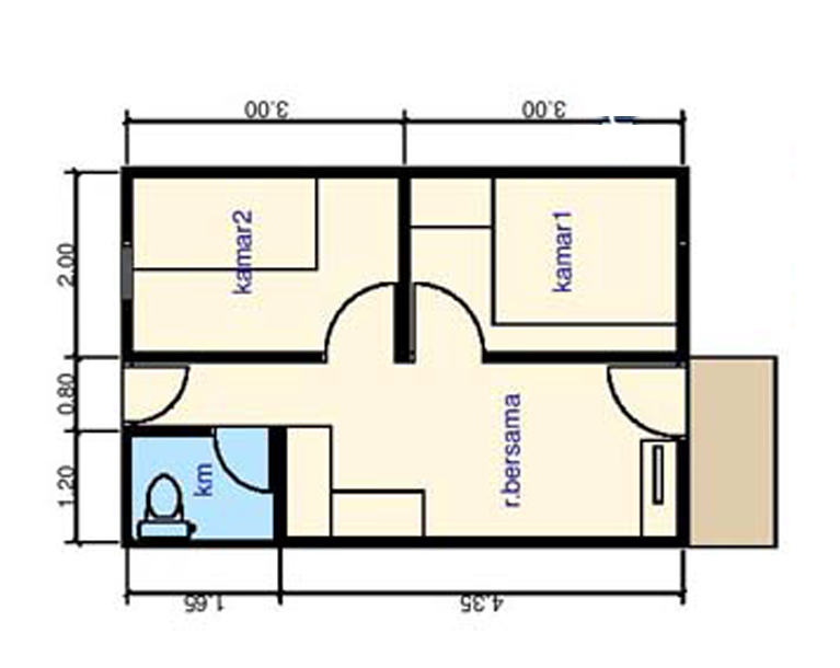 Desain Rumah 4×6 2 Kamar