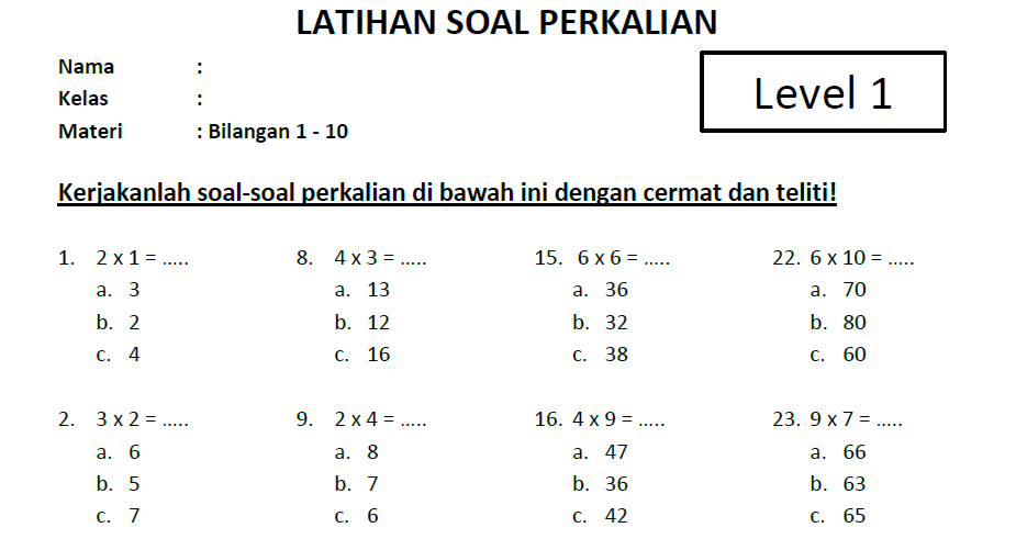 Soal Perkalian Kelas 5