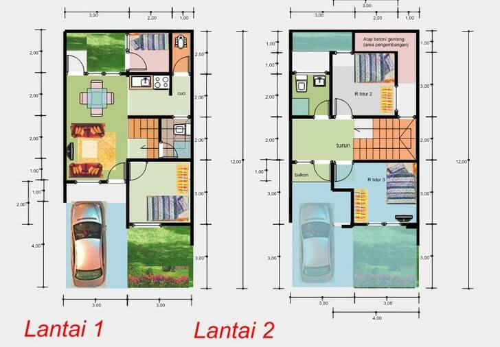 Desain Rumah 2 Lantai 6×12 4 Kamar