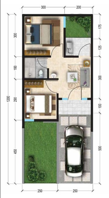 Desain Rumah 5×12 Satu Lantai