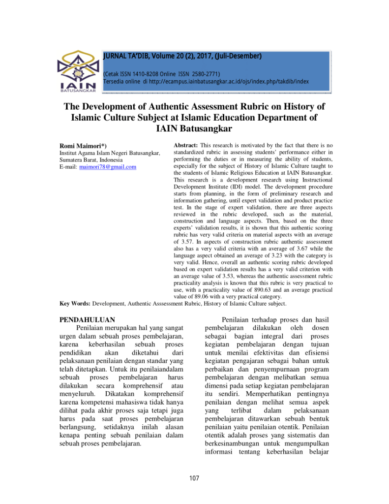 Rubrik Penilaian Paud