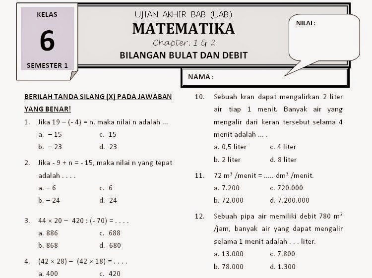 Soal Bilangan Bulat Kelas 6