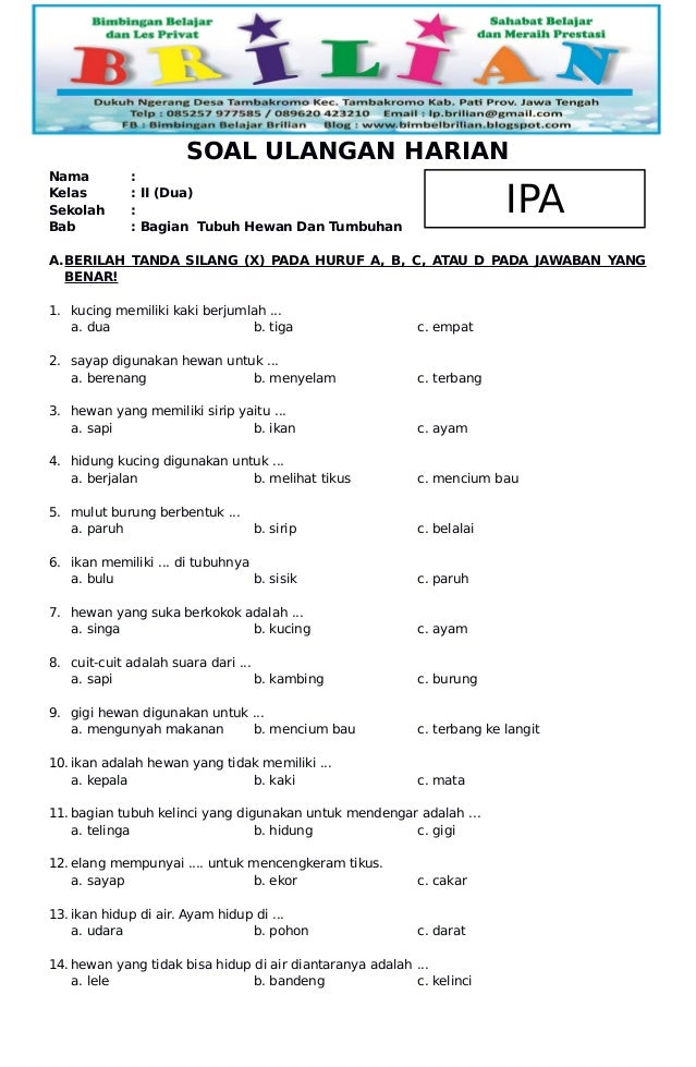 Soal Ipa Kelas 3 Semester 1