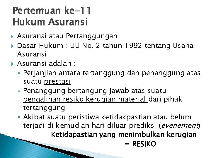 Uu Asuransi No 2 Tahun 1992