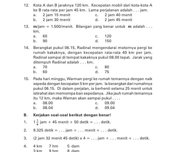 Soal Jarak Kecepatan Waktu Kelas 5 Soal Jarak Kecepatan Waktu Kelas 5
