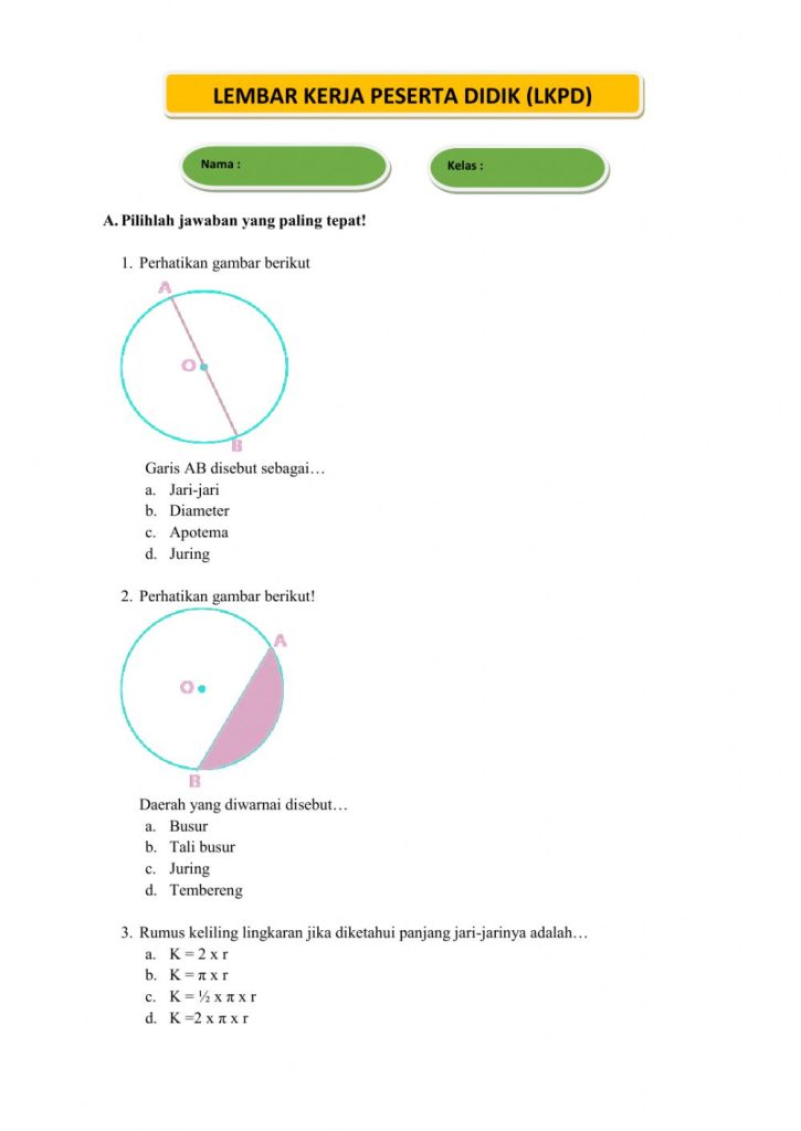 Soal Lingkaran Kelas 6 Soal Lingkaran Kelas 6