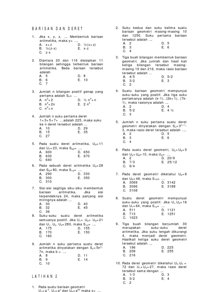 Soal Barisan Dan Deret Aritmatika