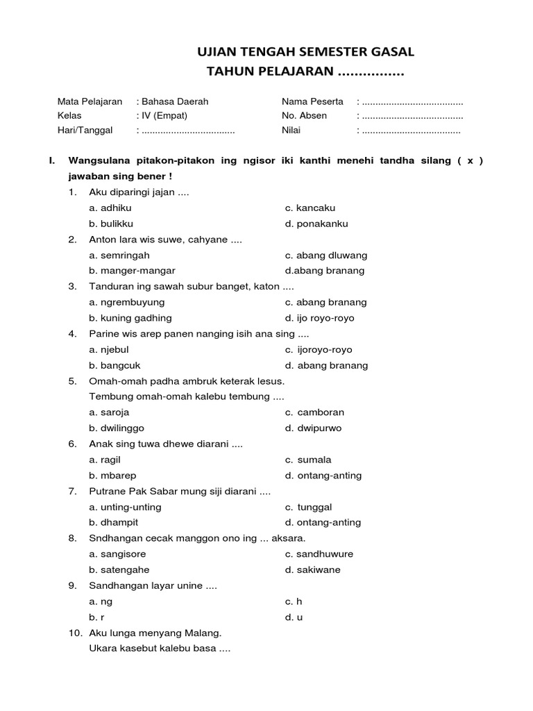 Soal Bahasa Indonesia Kls 9