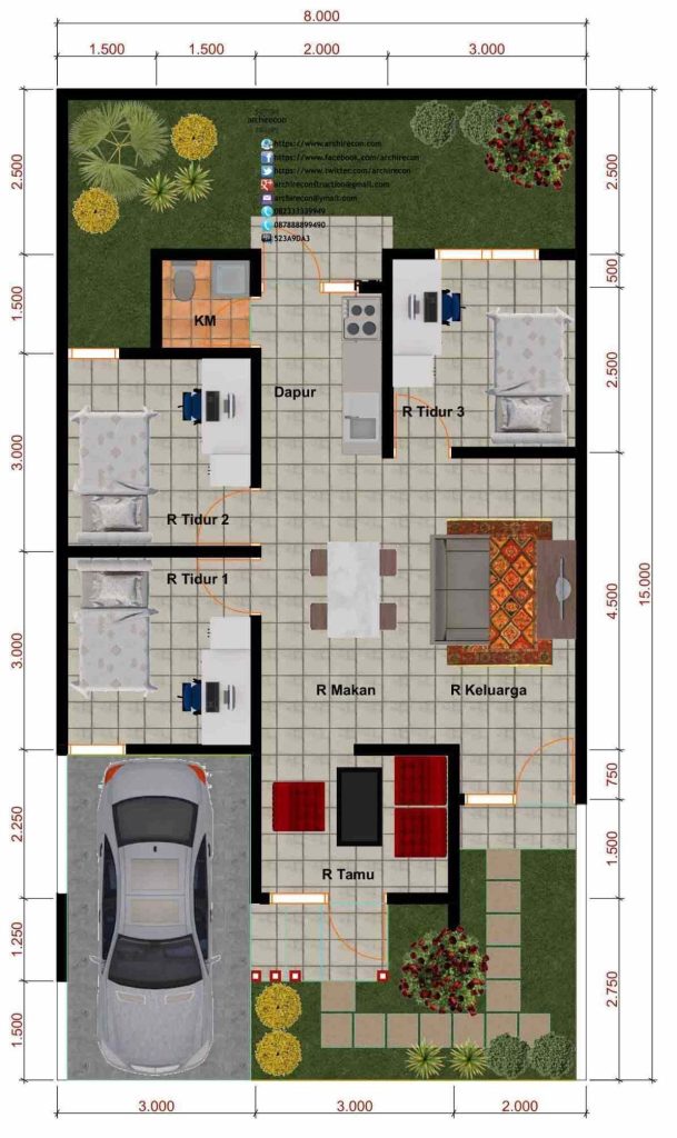 Desain Rumah 8 X 12 3 Kamar