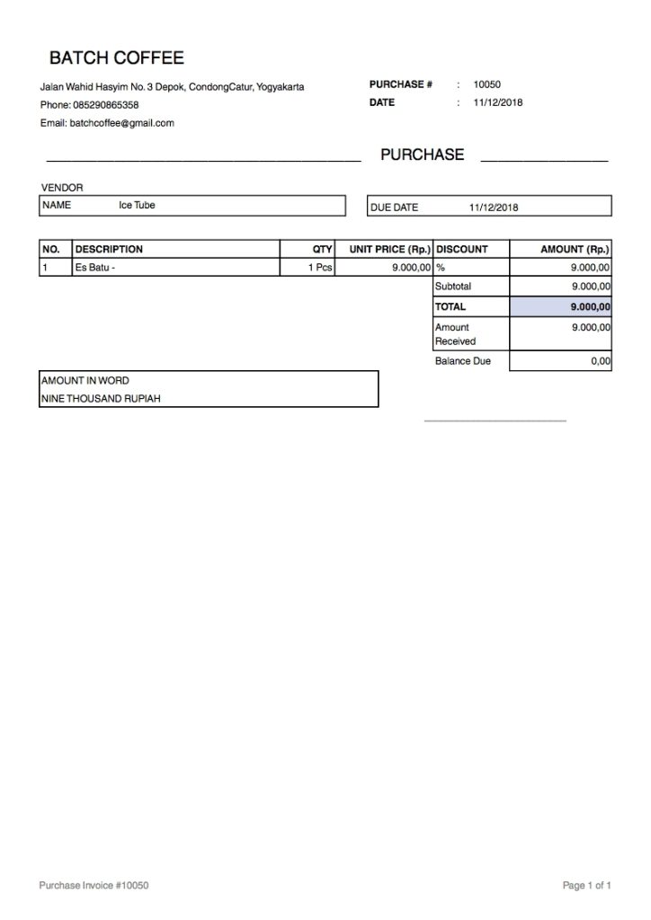 Contoh Purchase Order Sederhana