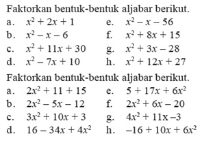 Soal Pemfaktoran