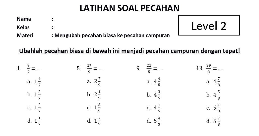 Soal Pecahan Campuran Kelas 6