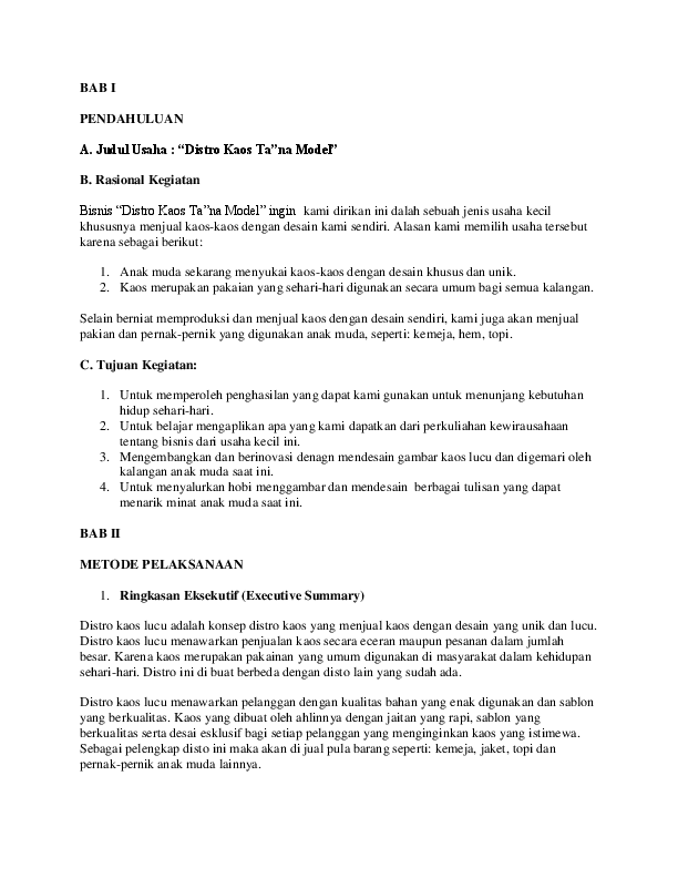 Contoh Proposal Bisnis Pakaian Contoh Proposal Bisnis Pakaian