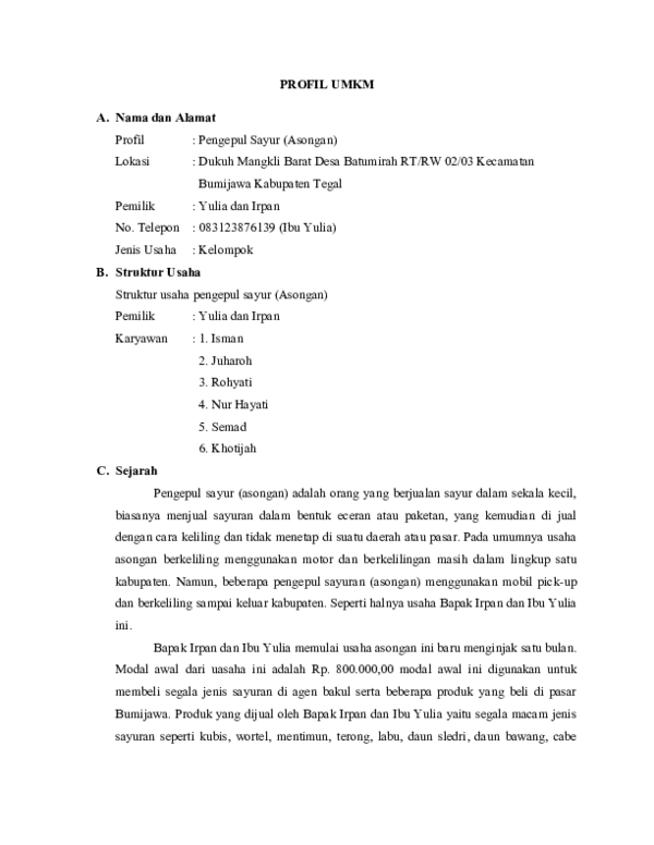 Profil Usaha Bisnis