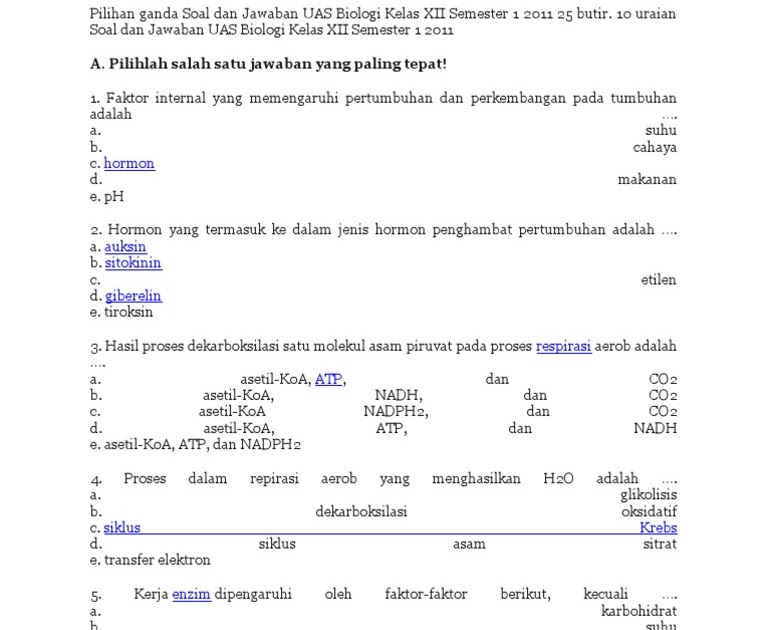Soal Biologi Kls 12 Semester 1 Soal Biologi Kls 12 Semester 1